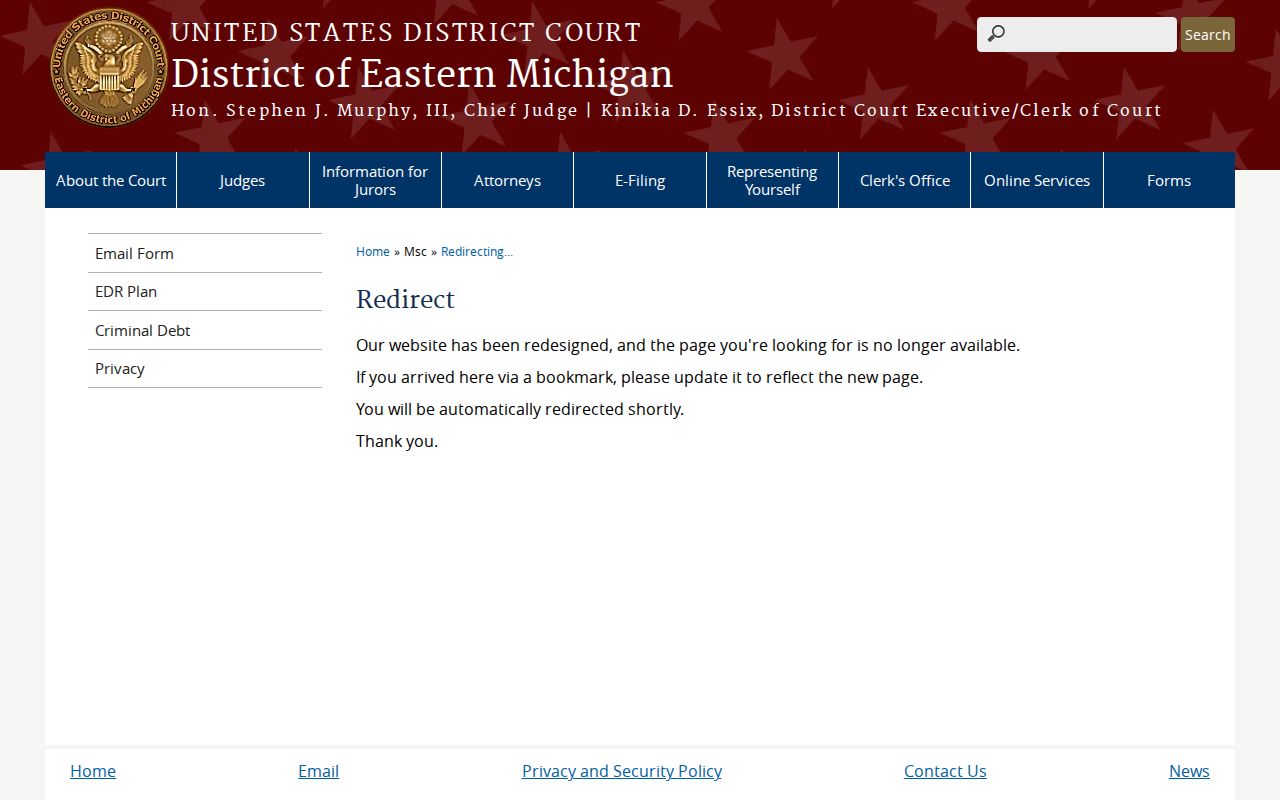 Gladwin County court docket research image showing Eastern District of Michigan contact route